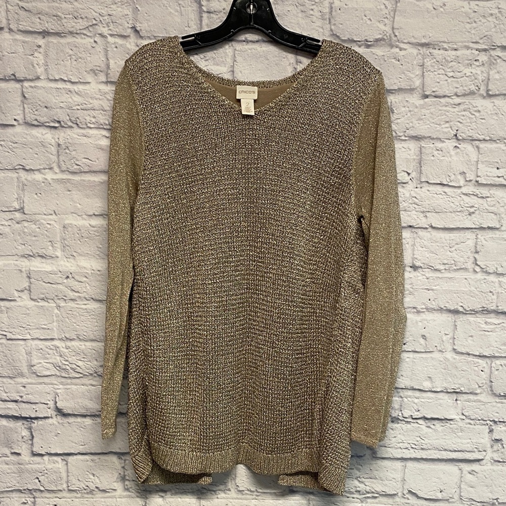 Chico's Shimmery Gold Layered Look Knit Sweater Size Large